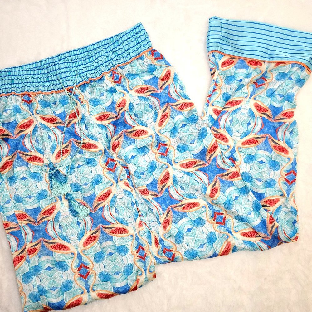 Silky Blue and Flamingo Pink Wide Leg Pajama Pant World Market Global Art